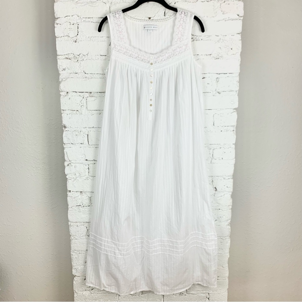 Eileen West White Cotton Lawn Ballet Gown Maxi Nightgown Dress S - Picture 3 of 12